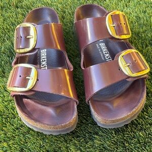 Birkenstock Brown Sandals with Gold Buckles
